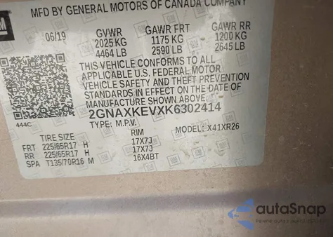 2019 Chevrolet Equinox Lt from USA, damaged, VIN 2GNAXKEVXK6302414